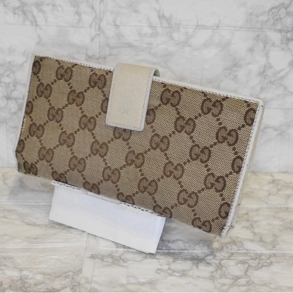 GUCCI Vintage Authentic Long Wallet Purse GG Canvas Leather White - Picture 7 of 9
